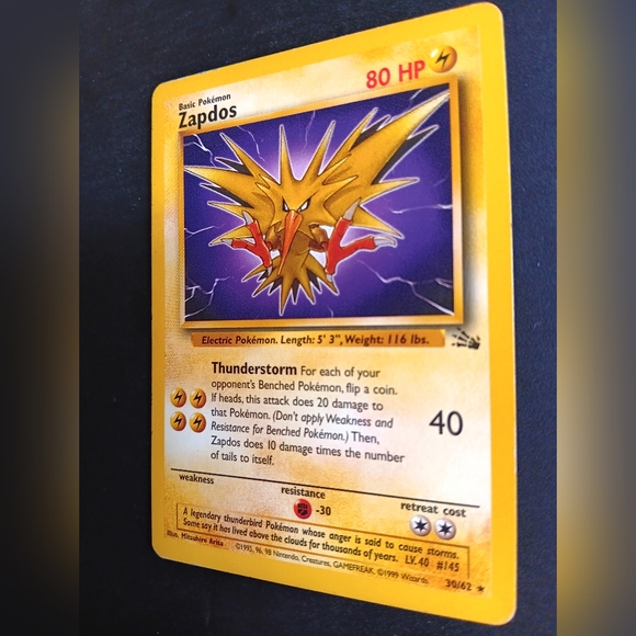 Zapdos Pokemon Card - Fossil - 30/62 Rare Non-Holo - Picture 6 of 10